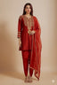 Rust Short Kurta With Tulip Dhoti
