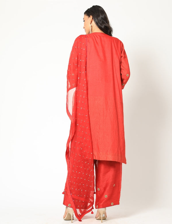 Red moonga silk kurta set