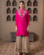FUSCHIA PINK SILK KURTA, TISSUE FABRIC SHARARA AND STRIPE DUPATTA