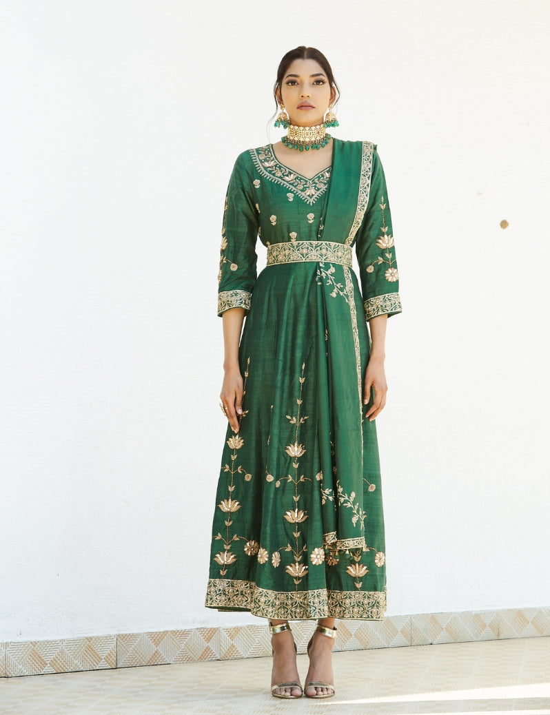 The green colored anarkali set