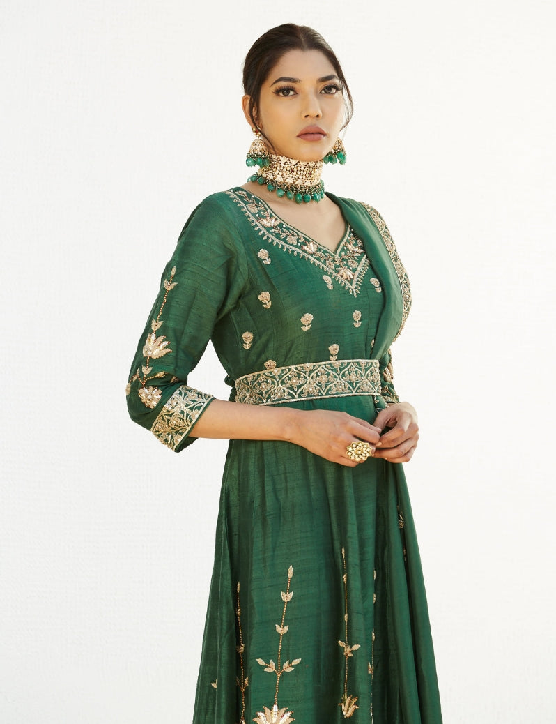 The green colored anarkali set