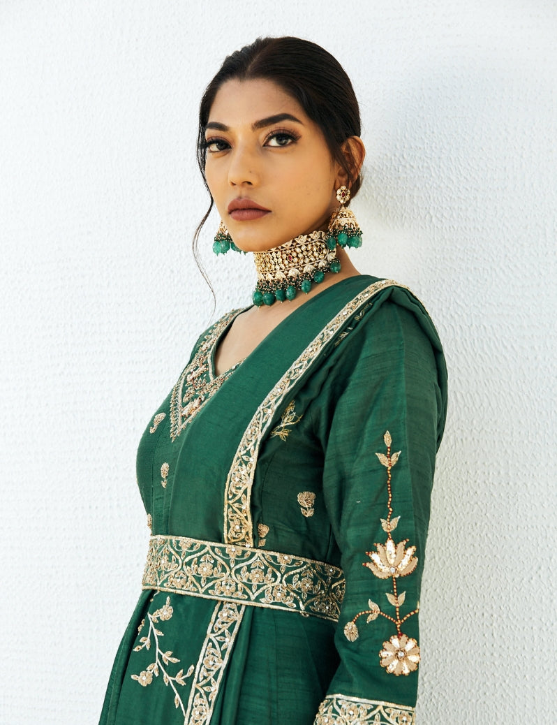 The green colored anarkali set