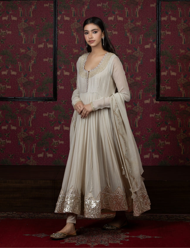 Ivory Anarkali with gota patti