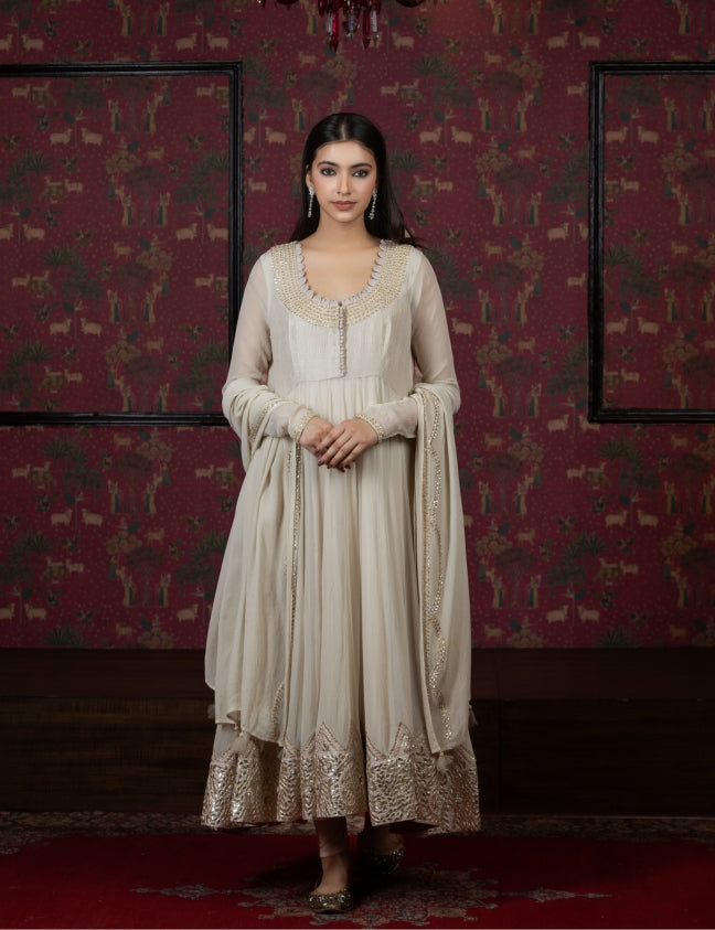 Ivory Anarkali with gota patti