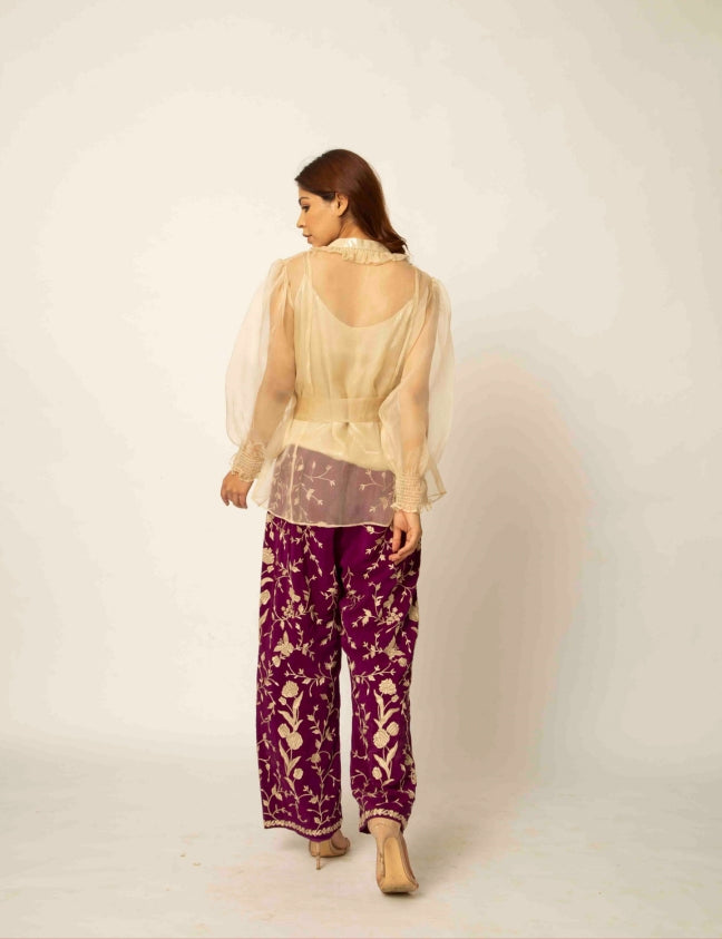 Parsi pants paired with organza jacket