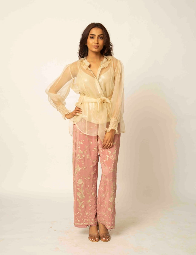 Parsi pants paired with organza jacket