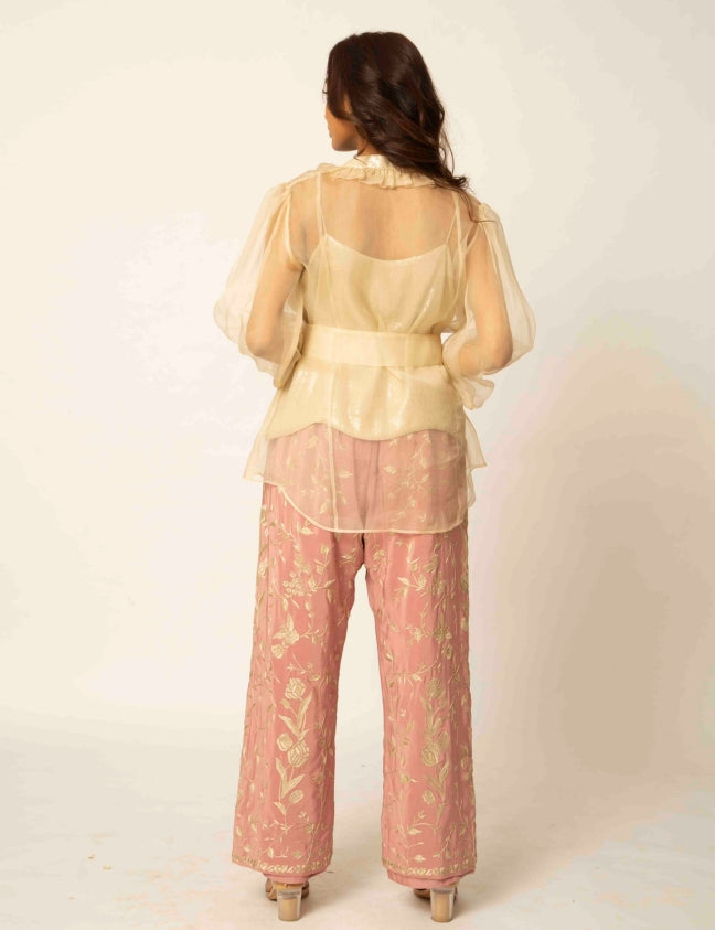 Parsi pants paired with organza jacket