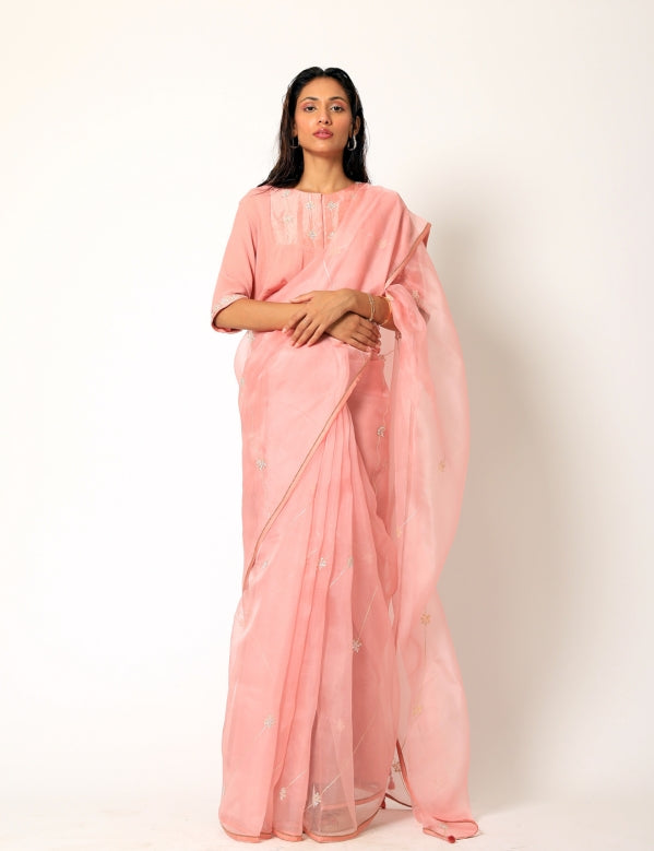 Pink organza saree