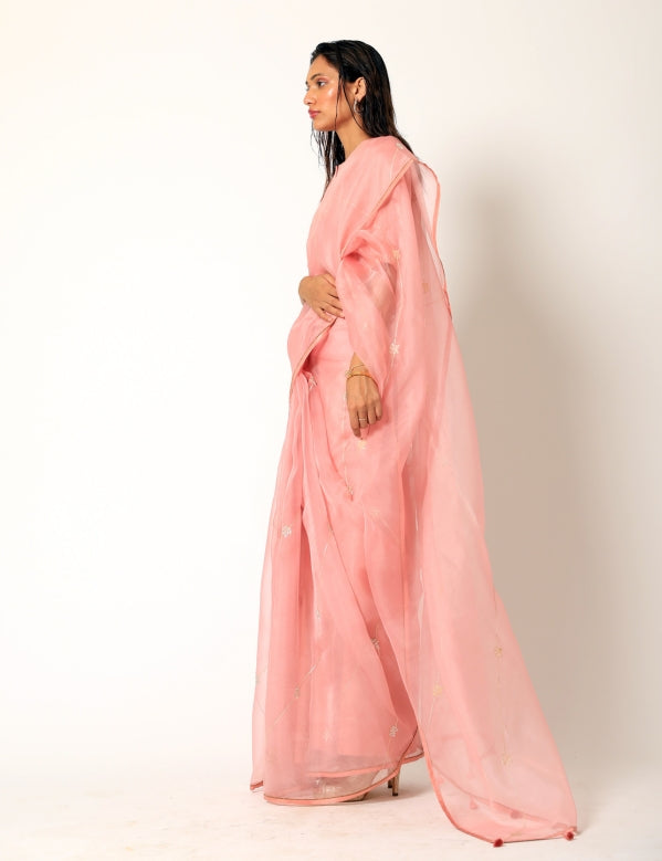 Pink organza saree