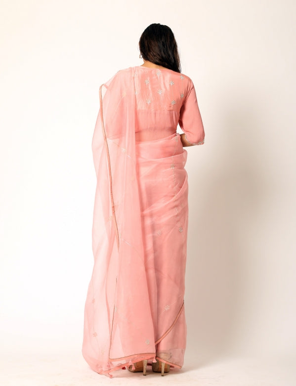 Pink organza saree