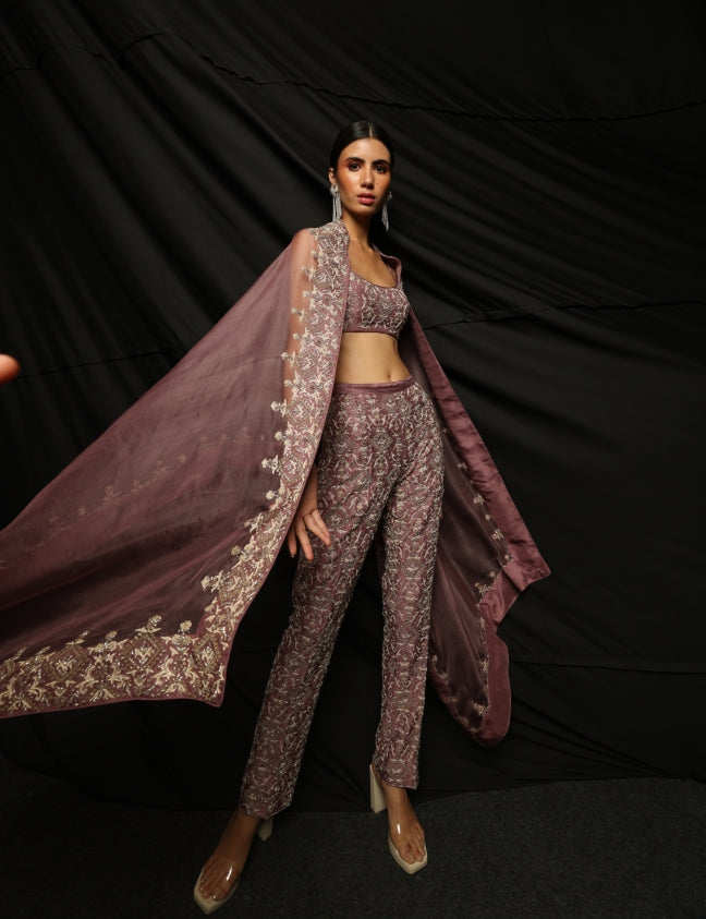 Heavy cape set with zardozi embroidery