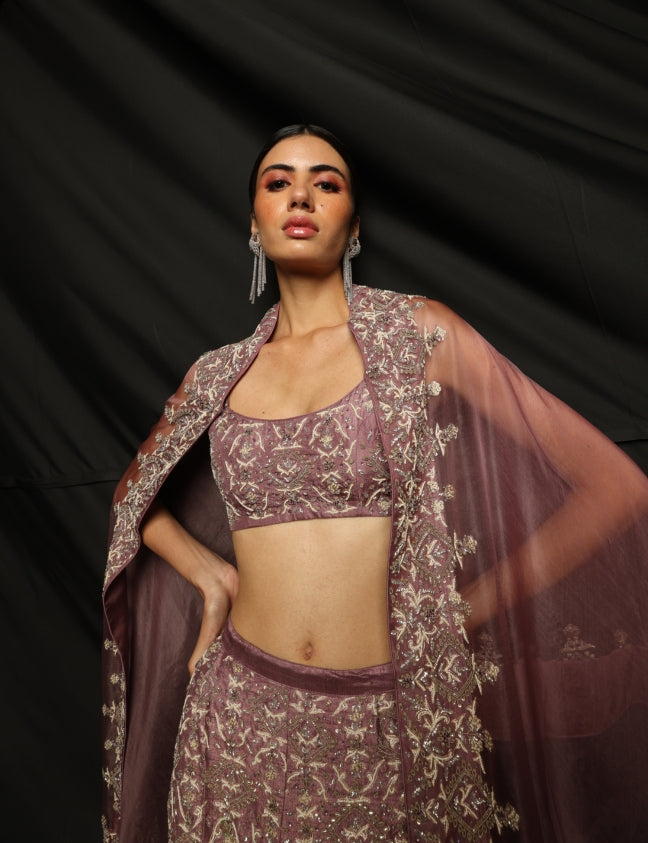 Heavy cape set with zardozi embroidery