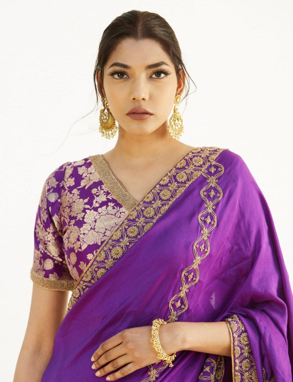 Purple saree with zardozi highlights