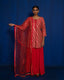 RED SHARARA SET WITH HAND EMBROIDERY OF GOLD AARI AND ZARDOZI ON KURTA