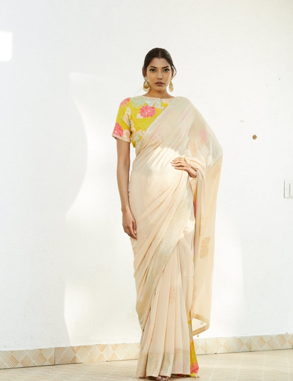 Pale pink saree with mukaish highlights