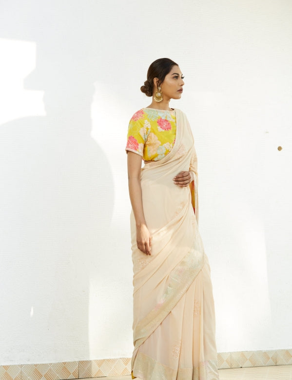 Pale pink saree with mukaish highlights