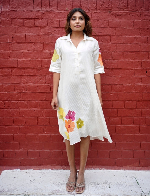 White dress with floral embroidery