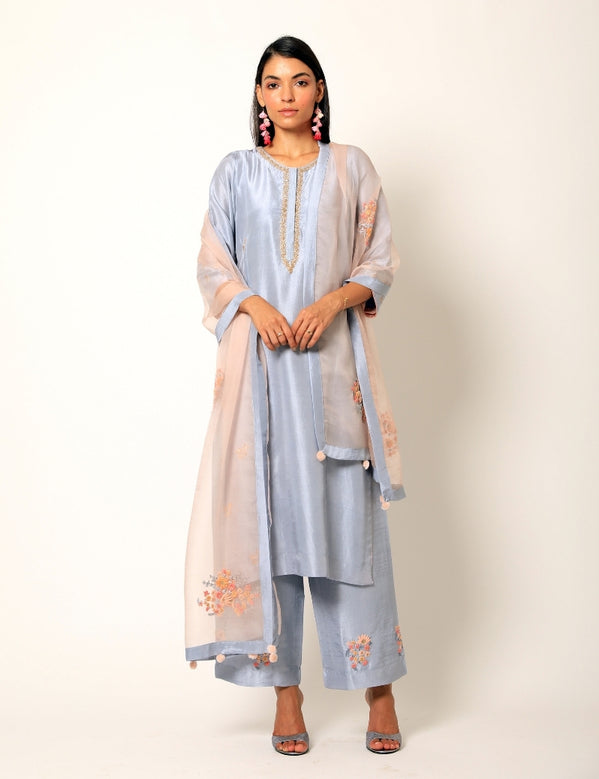 Light blue and peach kurta set