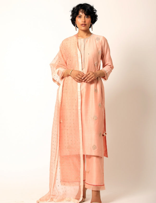 Peach chanderi kurta set