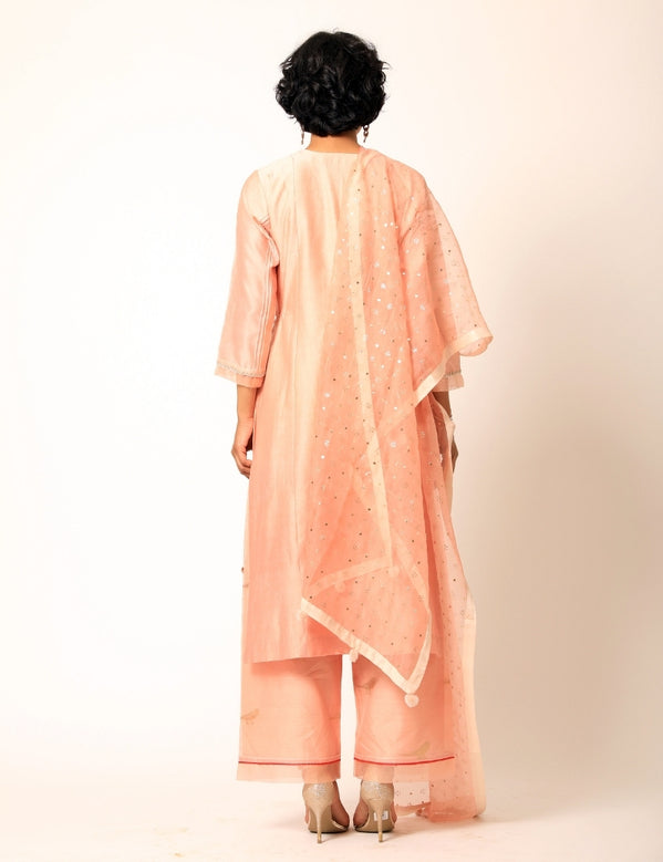 Peach chanderi kurta set