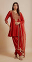 Rust Short Kurta With Tulip Dhoti