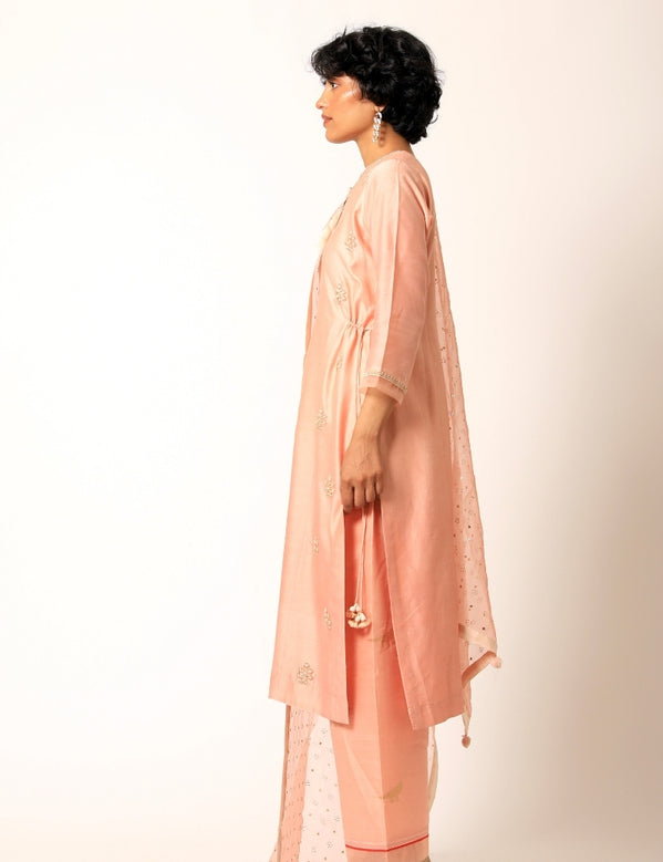 Peach chanderi kurta set