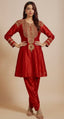 Rust Short Kurta With Tulip Dhoti